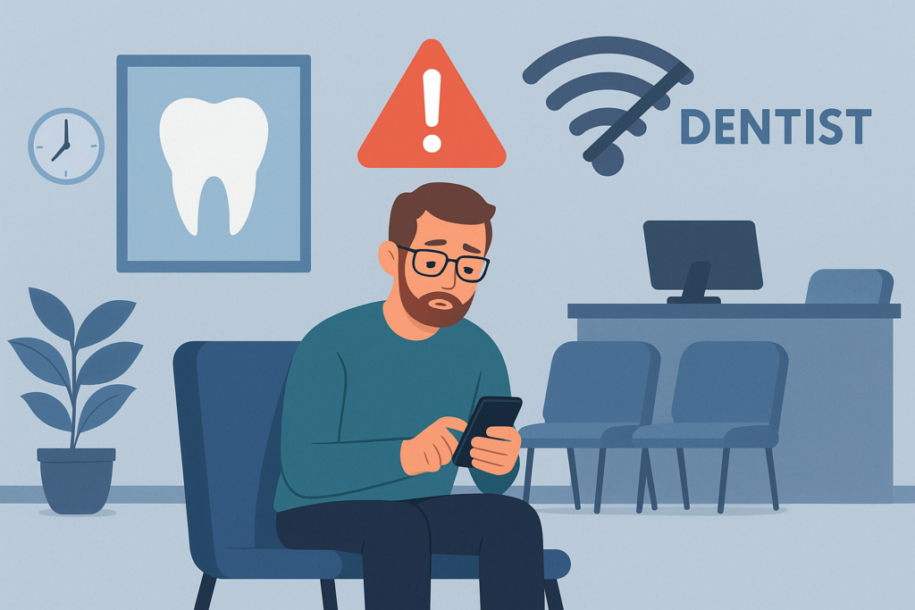 Patient filling digital form in Melbourne FL clinic with reliable Wi-Fi managed by DSI.